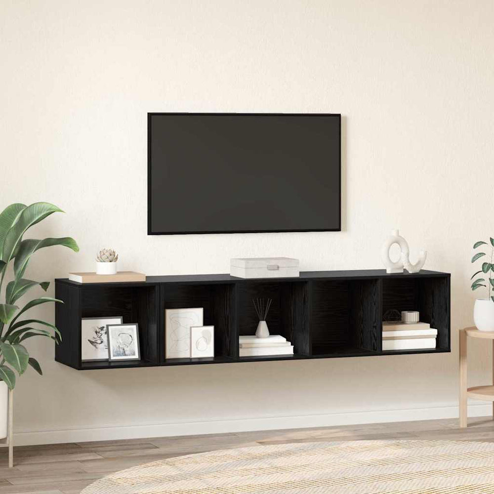 vidaXL TV Cabinet Set 2 pcs Black Oak Look Engineered Wood