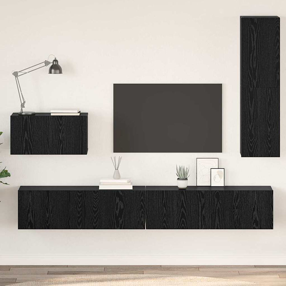 vidaXL Wall-Mounted TV Cabinet 4 pcs Black Oak Look Engineered Wood