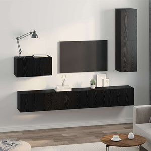 vidaXL Wall-Mounted TV Cabinet 4 pcs Black Oak Look Engineered Wood