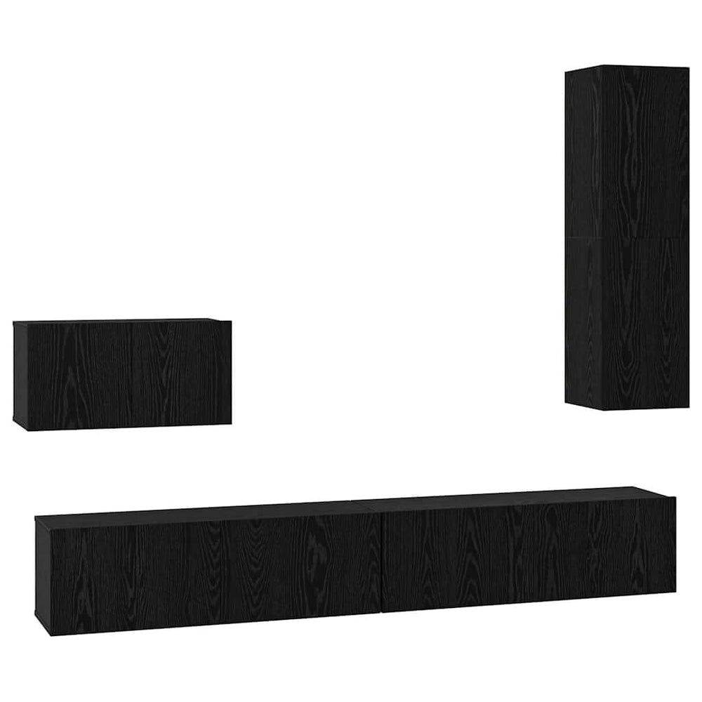 vidaXL Wall-Mounted TV Cabinet 4 pcs Black Oak Look Engineered Wood