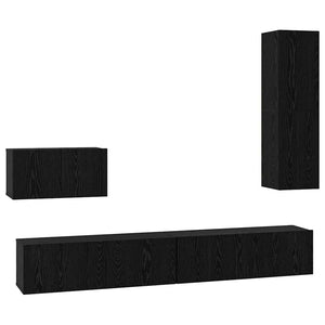 vidaXL Wall-Mounted TV Cabinet 4 pcs Black Oak Look Engineered Wood