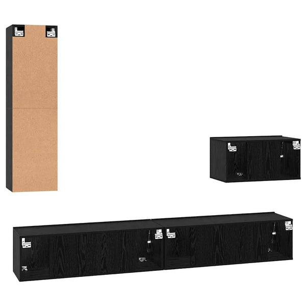 vidaXL Wall-Mounted TV Cabinet 4 pcs Black Oak Look Engineered Wood
