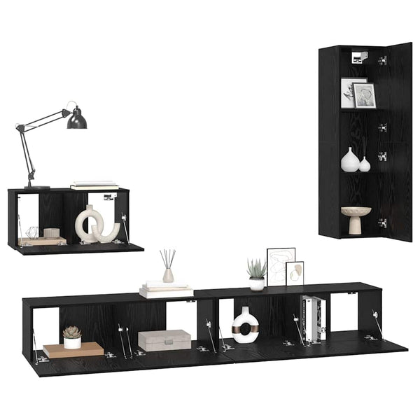 vidaXL Wall-Mounted TV Cabinet 4 pcs Black Oak Look Engineered Wood