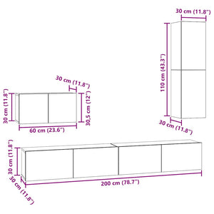 vidaXL Wall-Mounted TV Cabinet 4 pcs Black Oak Look Engineered Wood
