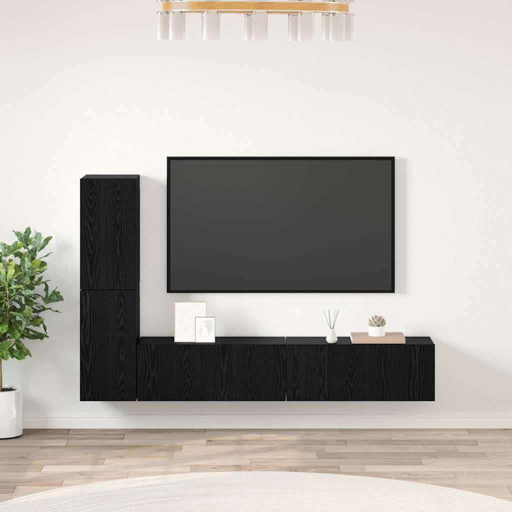 vidaXL Wall-Mounted TV Cabinet 2 pcs Black Oak Look Engineered Wood