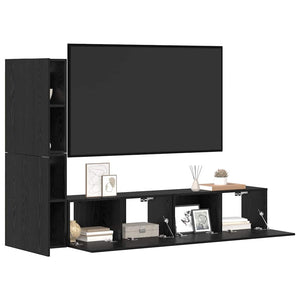 vidaXL Wall-Mounted TV Cabinet 2 pcs Black Oak Look Engineered Wood