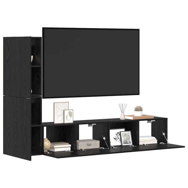 vidaXL Wall-Mounted TV Cabinet 2 pcs Black Oak Look Engineered Wood