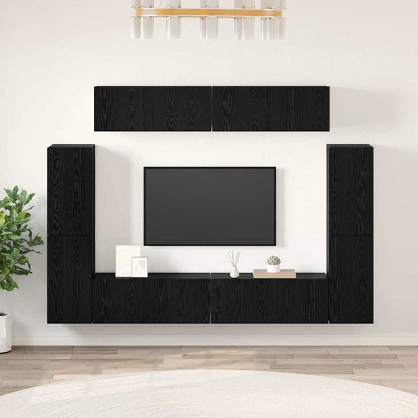 vidaXL TV Cabinet Set 8 pcs Black Oak Look Engineered Wood
