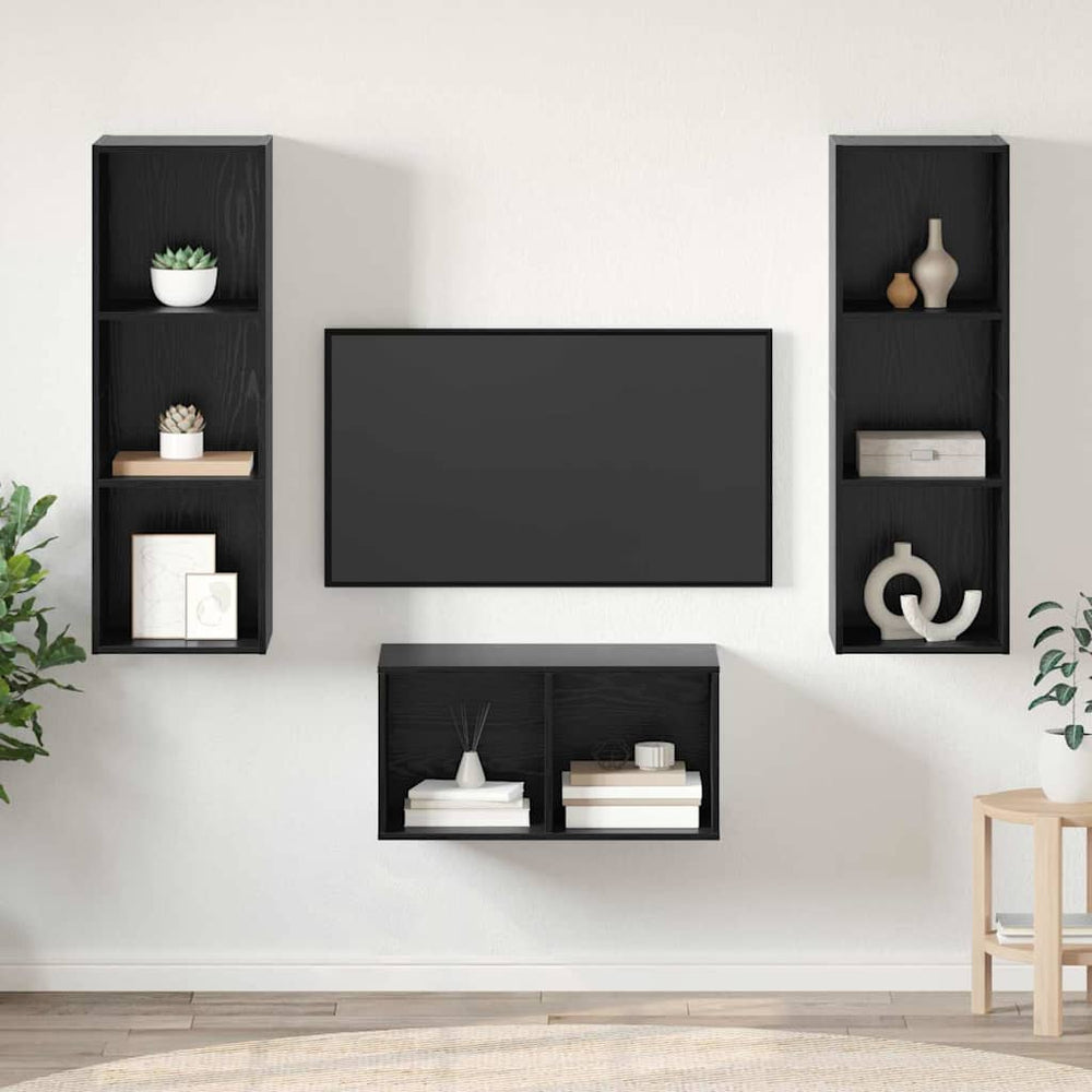 vidaXL TV Cabinet Set Black Oak Look 37 x 37 x 107 cm