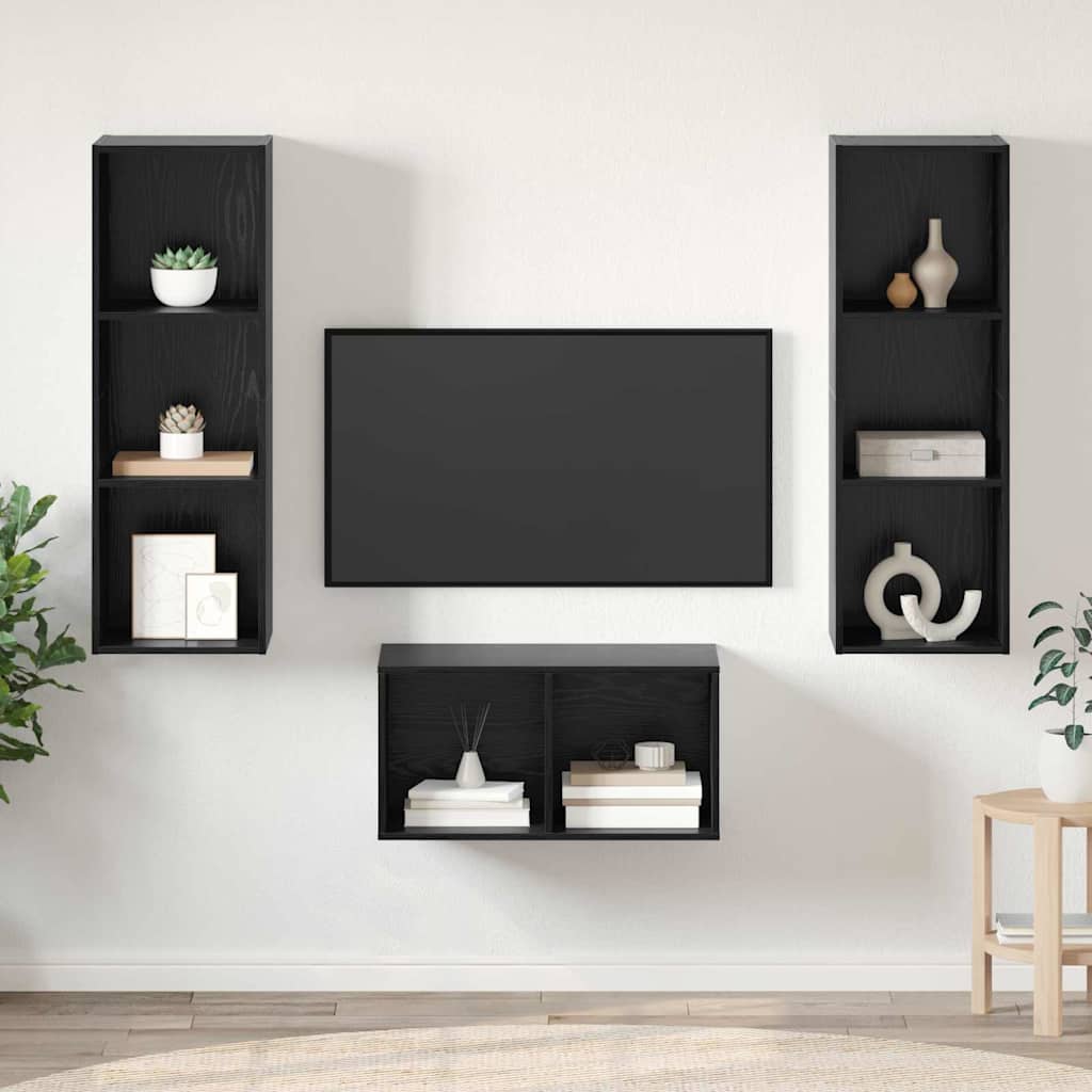 vidaXL TV Cabinet Set Black Oak Look 37 x 37 x 107 cm