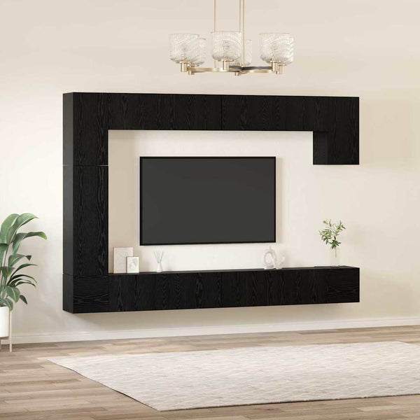 vidaXL TV Cabinet Set 9 pcs Black Oak-Look Engineered Wood