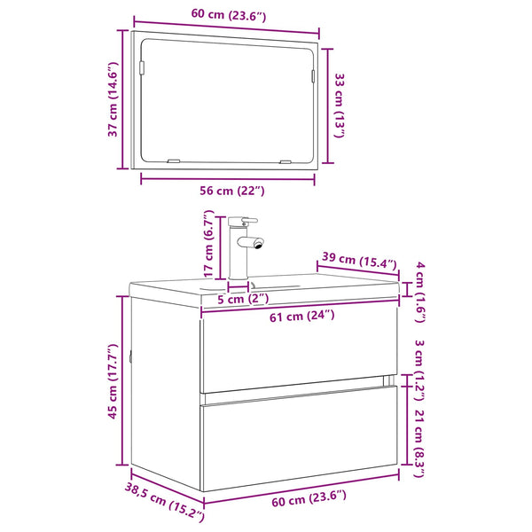 vidaXL Bathroom Furniture Set 3 pcs Engineered Wood Artisan Oak