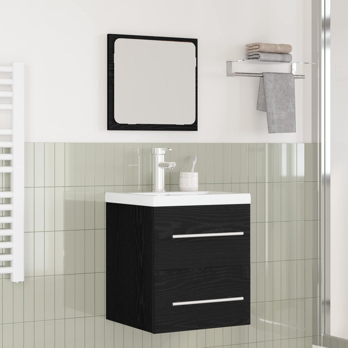 vidaXL Bathroom Furniture Set 2 pcs Black Oak Look Engineered Wood
