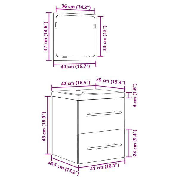 vidaXL Bathroom Furniture Set 2 pcs Black Oak Look Engineered Wood