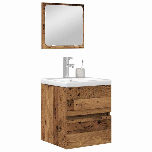 vidaXL Bathroom Furniture Set 2 pcs Old Wood and White Engineered Wood