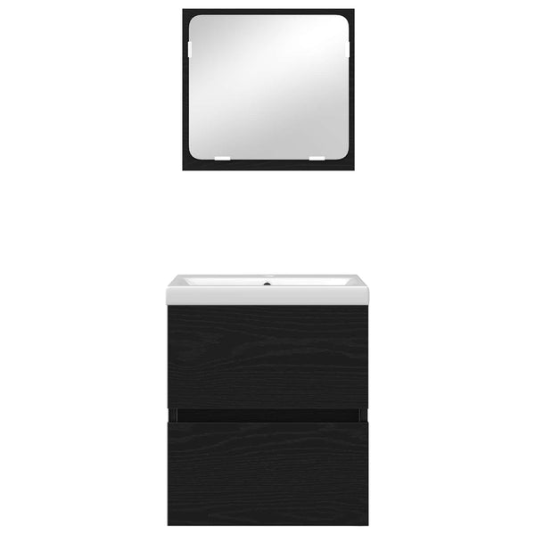 vidaXL Bathroom Furniture Set 2 pcs Black Oak and White Engineered Wood