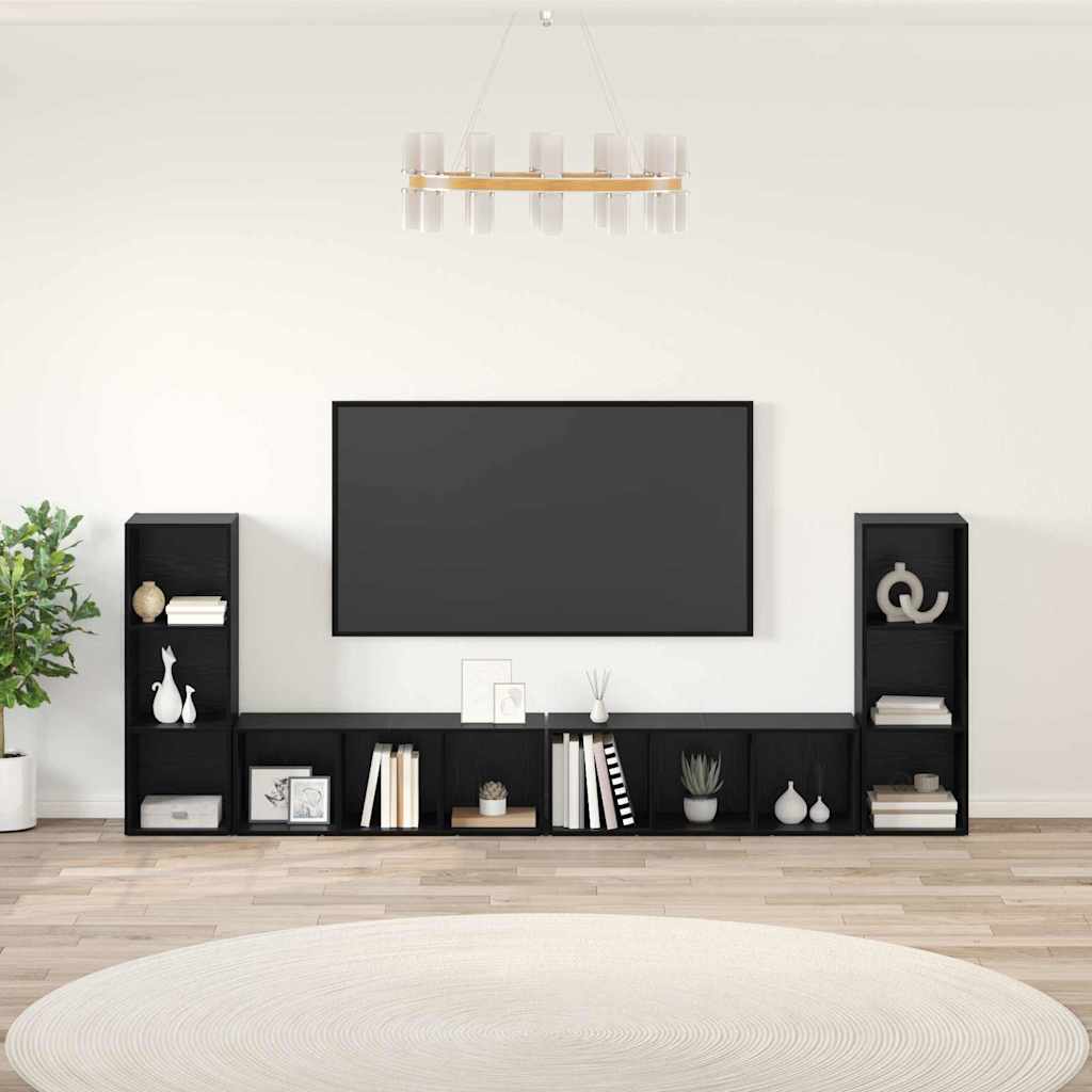 vidaXL TV Cabinet Set 4 pcs Black Oak Look 37 x 35 x 107 cm