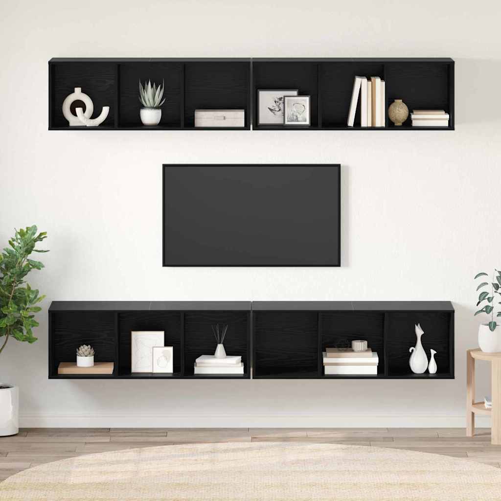 vidaXL TV Cabinet Set 4 pcs Black Oak Look 37 x 37 x 107 cm