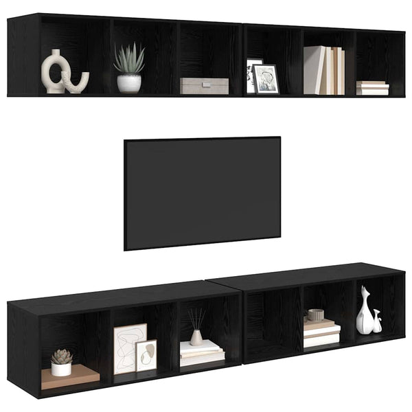 vidaXL TV Cabinet Set 4 pcs Black Oak Look 37 x 37 x 107 cm