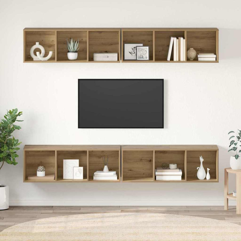 vidaXL TV Cabinet Set Wall Mounted 4 pcs Artisan Oak 37 x 37 x 107 cm