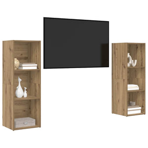 Wandmontiertes TV-Schrankset, Artisan-Eiche, 2-teilig