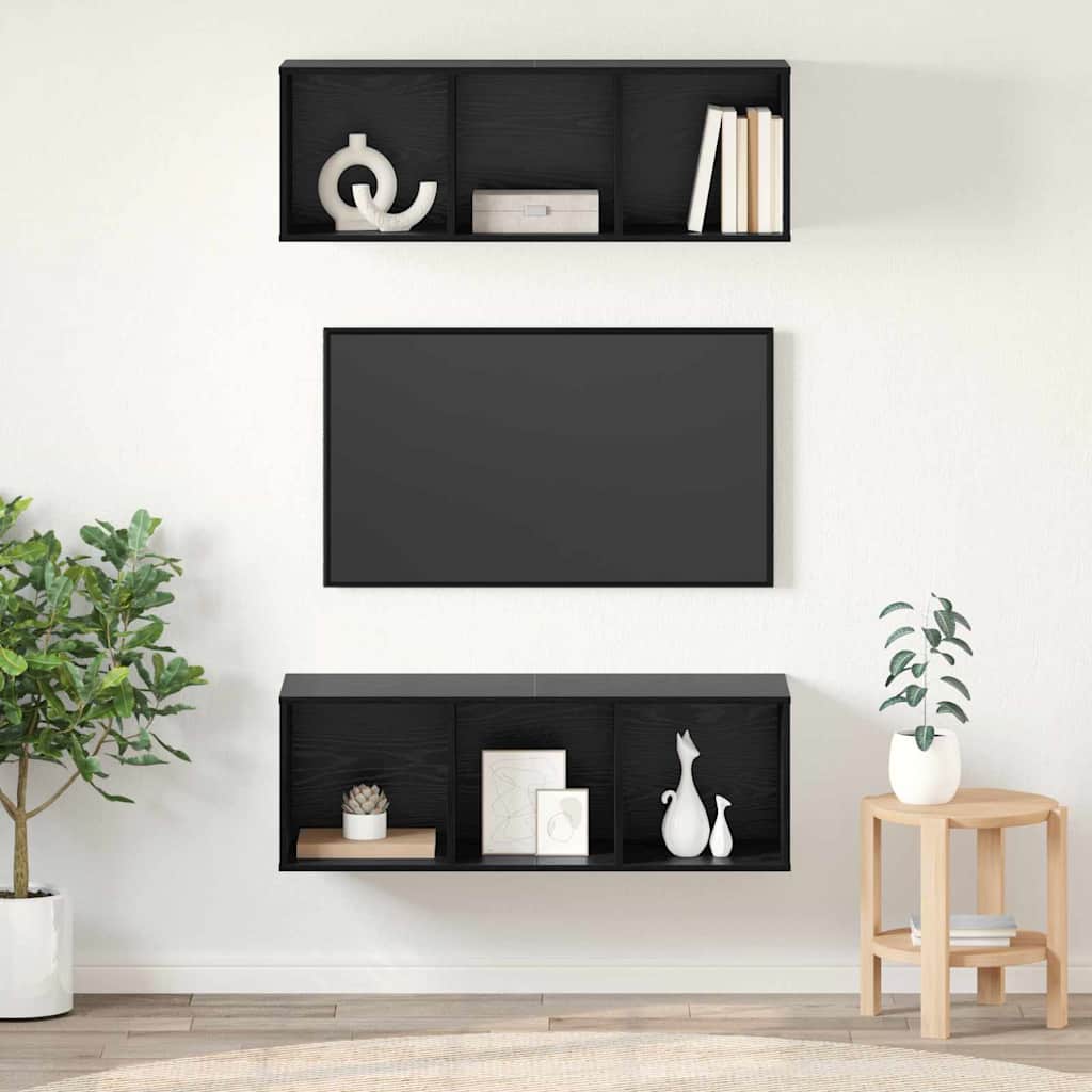 TV-Schrank Set Schwarz Eichen-Optik