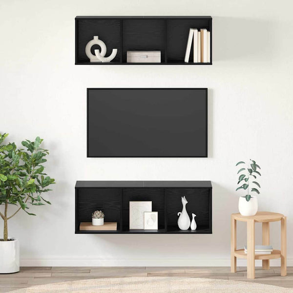 TV-Schrank Set Schwarz Eichen-Optik