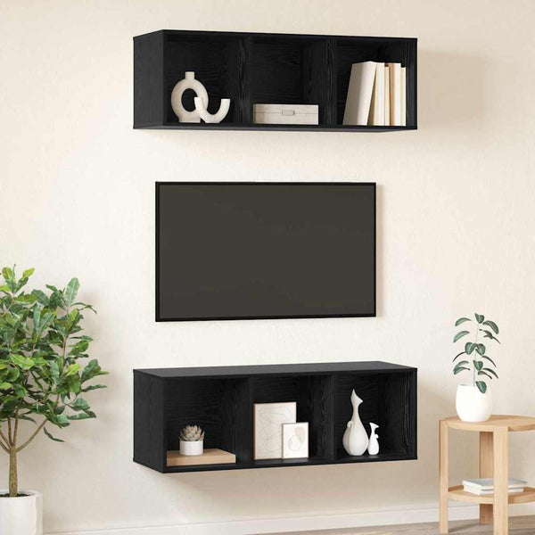 TV-Schrank Set Schwarz Eichen-Optik