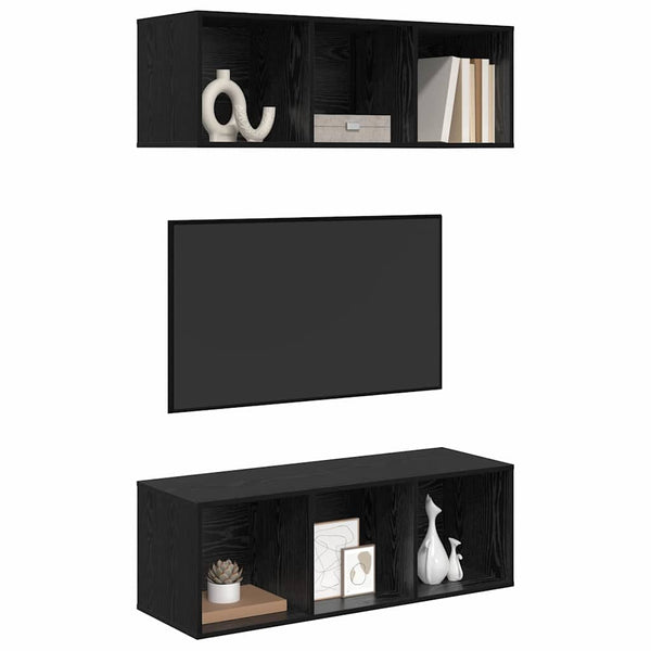TV-Schrank Set Schwarz Eichen-Optik