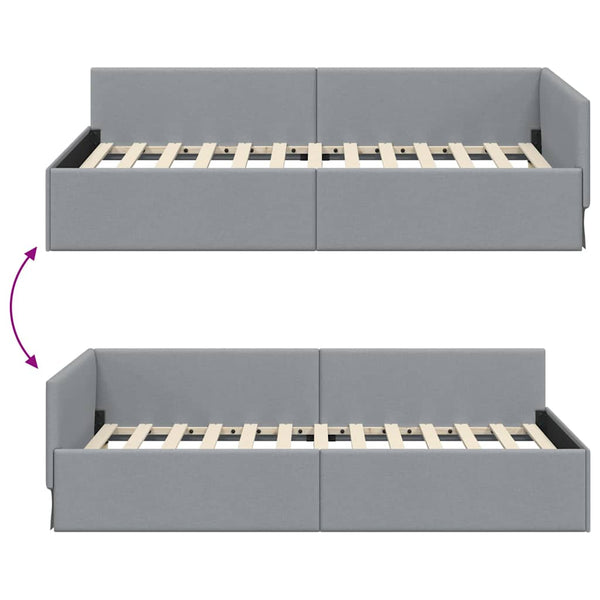 vidaXL Corner Bed Frame with Headboard Light Gray 80 cm x 200 cm Fabric