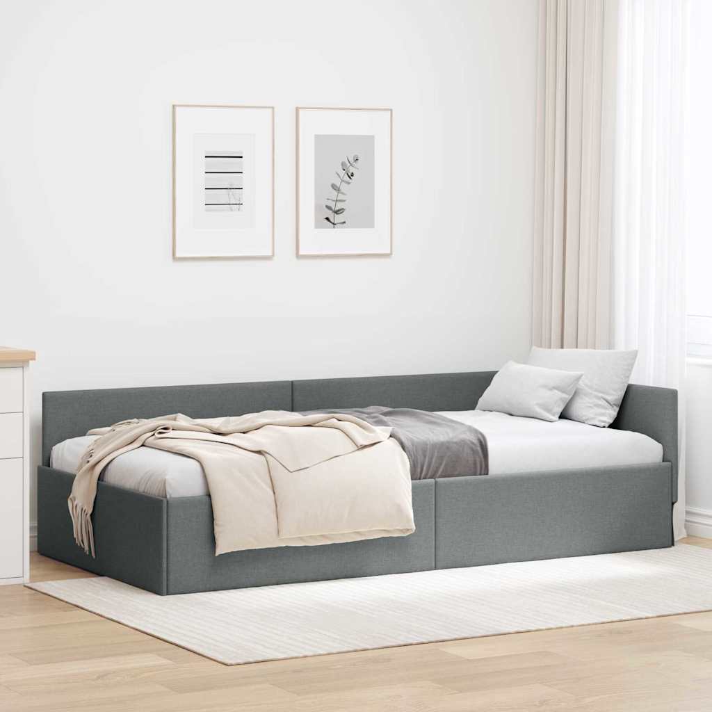 vidaXL Corner Bed Frame with Headboard Dark Grey 80 cm x 200 cm Fabric