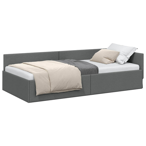 vidaXL Corner Bed Frame with Headboard Dark Grey 80 cm x 200 cm Fabric