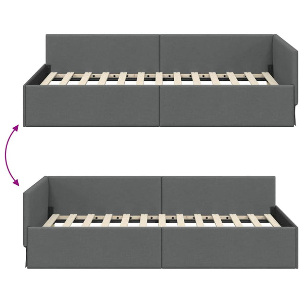 vidaXL Corner Bed Frame with Headboard Dark Grey 80 cm x 200 cm Fabric