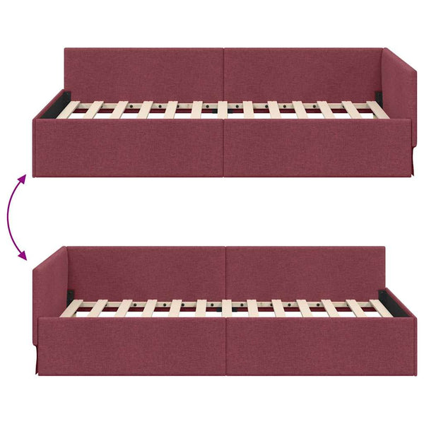 vidaXL Corner Bed Frame with Headboard Wine Red 80 cm x 200 cm Fabric