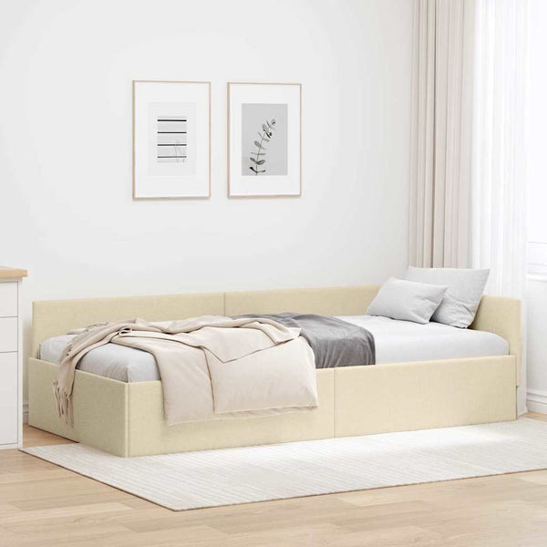 vidaXL Corner Bed Frame with Headboard Cream 80 cm x 200 cm Fabric