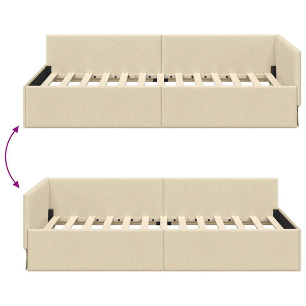 vidaXL Corner Bed Frame with Headboard Cream 80 cm x 200 cm Fabric