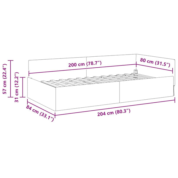 vidaXL Corner Bed Frame with Headboard Cream 80 cm x 200 cm Fabric