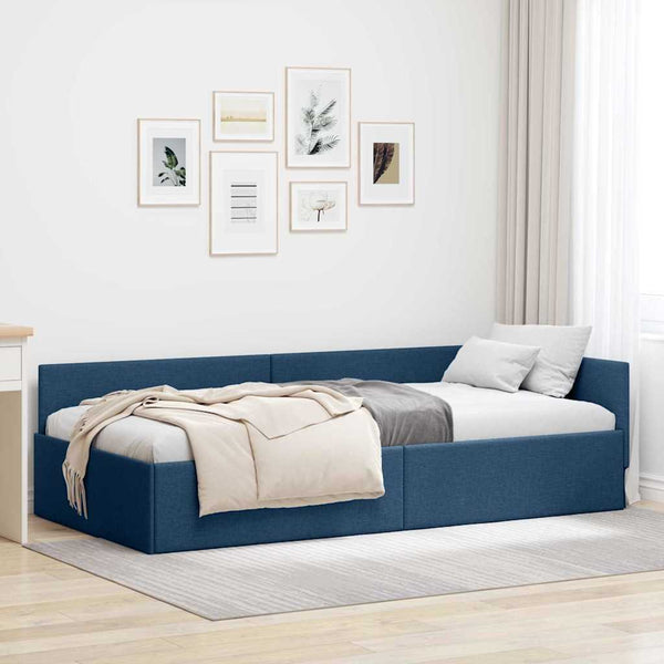 vidaXL Corner Bed Frame with Headboard Blue 80 cm x 200 cm Fabric