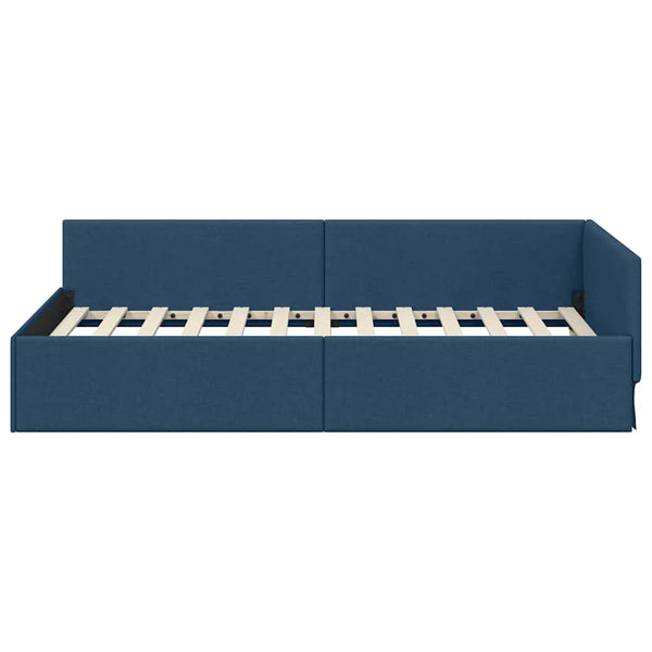 vidaXL Corner Bed Frame with Headboard Blue 80 cm x 200 cm Fabric