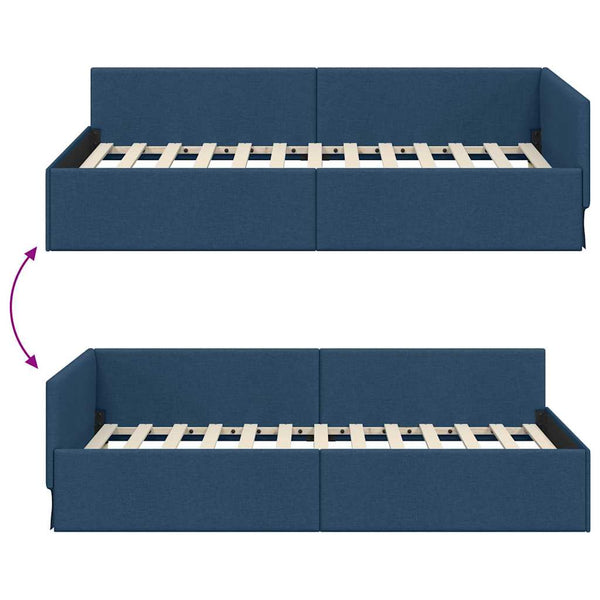 vidaXL Corner Bed Frame with Headboard Blue 80 cm x 200 cm Fabric