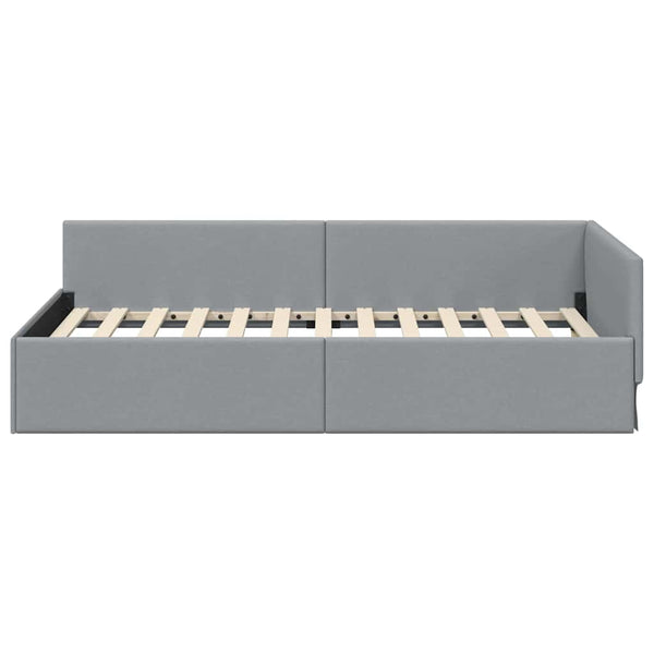 vidaXL Corner Bed Frame with Headboard Light Gray 90 cm x 190 cm Fabric