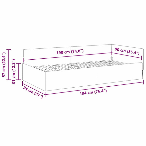 vidaXL Corner Bed Frame with Headboard Light Gray 90 cm x 190 cm Fabric