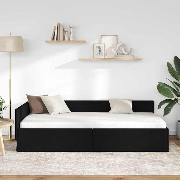 vidaXL Corner Bed Frame with Headboard Black 90 cm x 190 cm Fabric