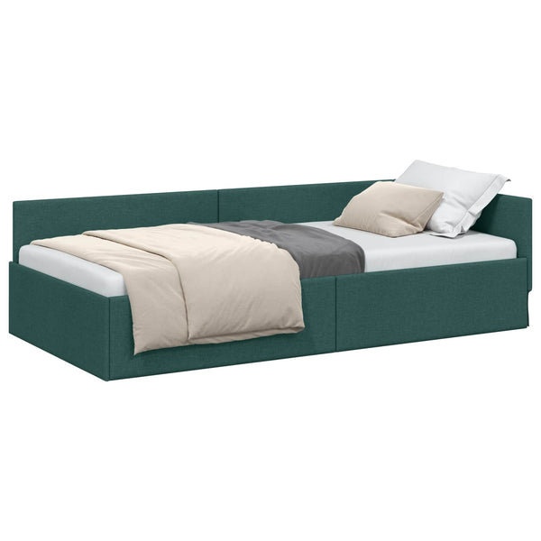 vidaXL Corner Bed Frame with Headboard Dark Green 90 cm x 190 cm Fabric