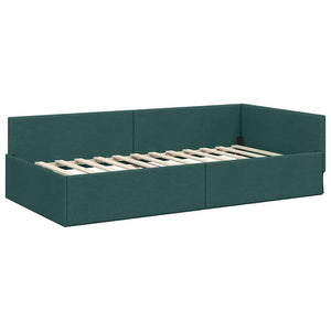 vidaXL Corner Bed Frame with Headboard Dark Green 90 cm x 190 cm Fabric