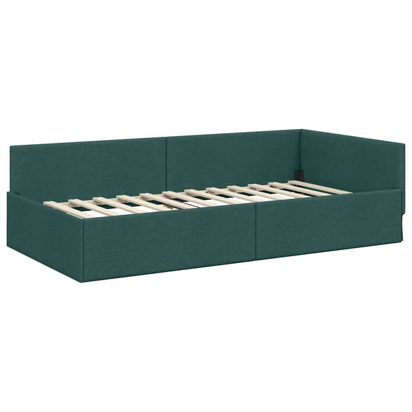 vidaXL Corner Bed Frame with Headboard Dark Green 90 cm x 190 cm Fabric