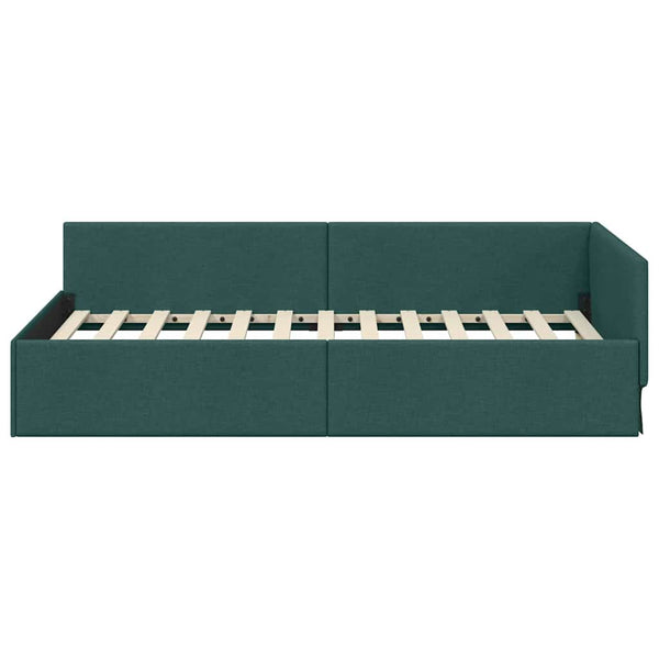 vidaXL Corner Bed Frame with Headboard Dark Green 90 cm x 190 cm Fabric