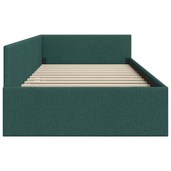 vidaXL Corner Bed Frame with Headboard Dark Green 90 cm x 190 cm Fabric