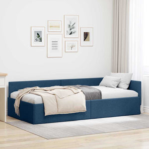 vidaXL Corner Bed Frame with Headboard Blue 90 cm x 190 cm Fabric