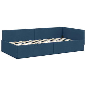 vidaXL Corner Bed Frame with Headboard Blue 90 cm x 190 cm Fabric